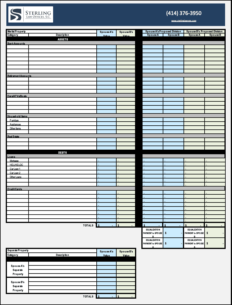 Illinois Property Division Worksheet