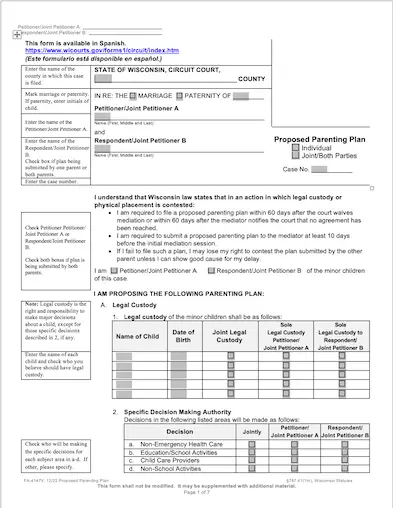 Co-Parenting Template For Wisconsin